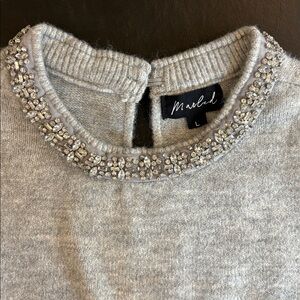 Marbled Light Gray Sweater with Crystal Embellishments Size Large Like new!